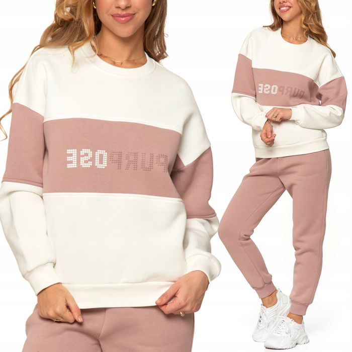 Bluza Damska Luźna Ocieplana Bawełniana Sportowa Różowa Moraj M