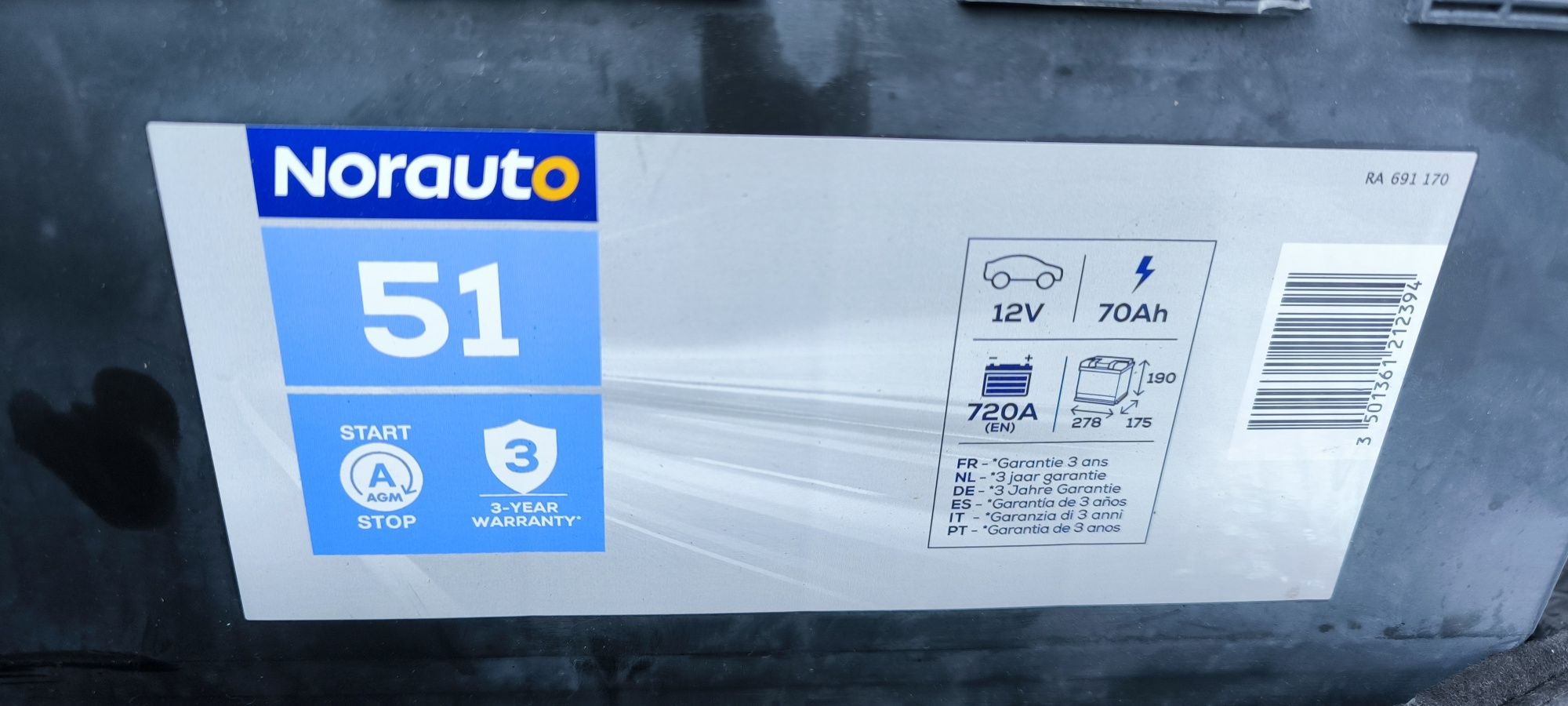 Bateria agm start and stop 70Ah 720A