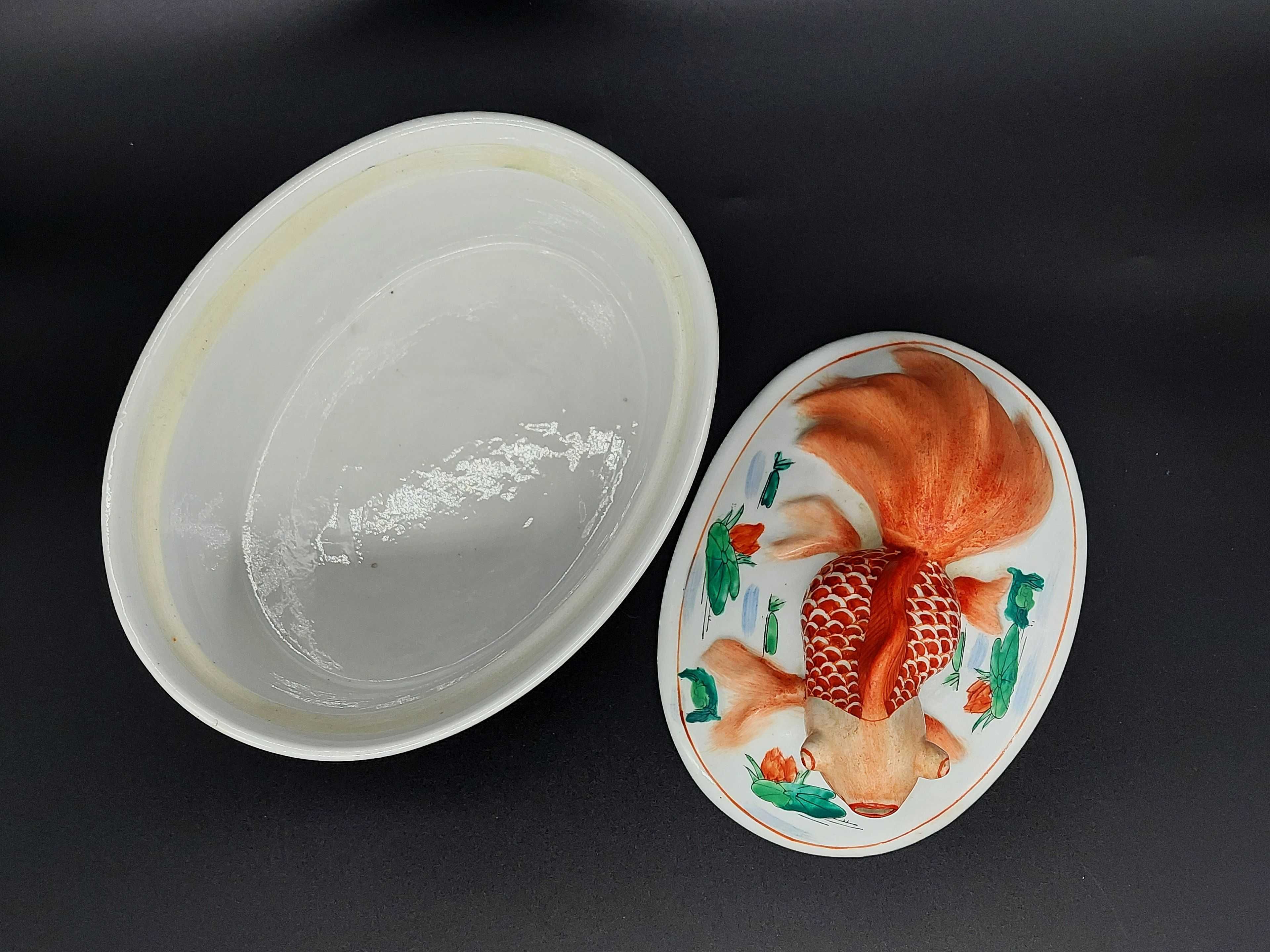 Ryba Welon malowana ceramiczna waza naczynie do zapiekania vintage