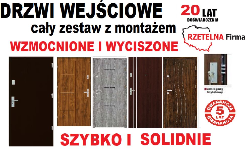 Drzwi wejściowe ZEWNĘTRZNE z montażem drewniane-metalowe do mieszkania