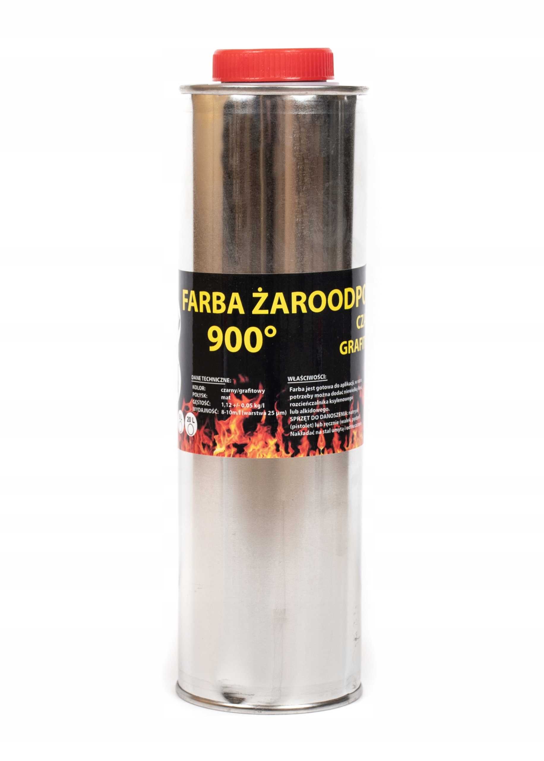 FARBA lakier ŻAROODPORNA do kominka pieca grilla Czarna Grafitowa
