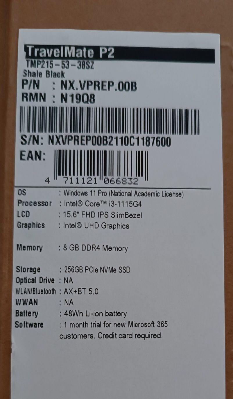 Laptop Acer Travel Mate P2