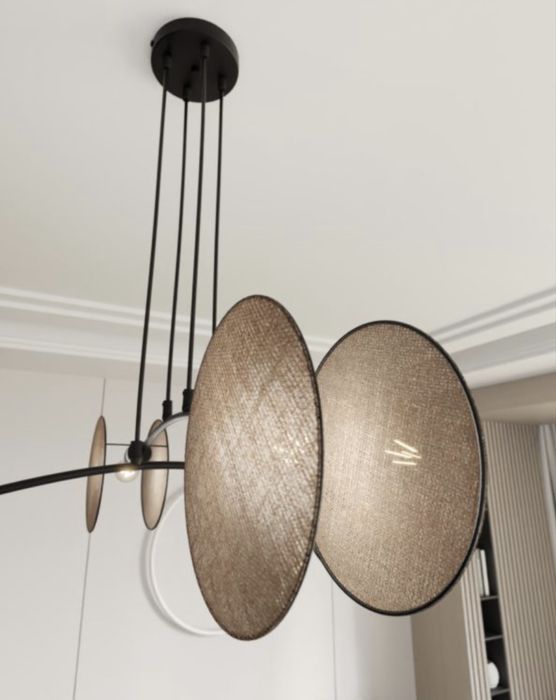 Beżowa lampa wisząca Marigold 4 na czarnym stelażu
