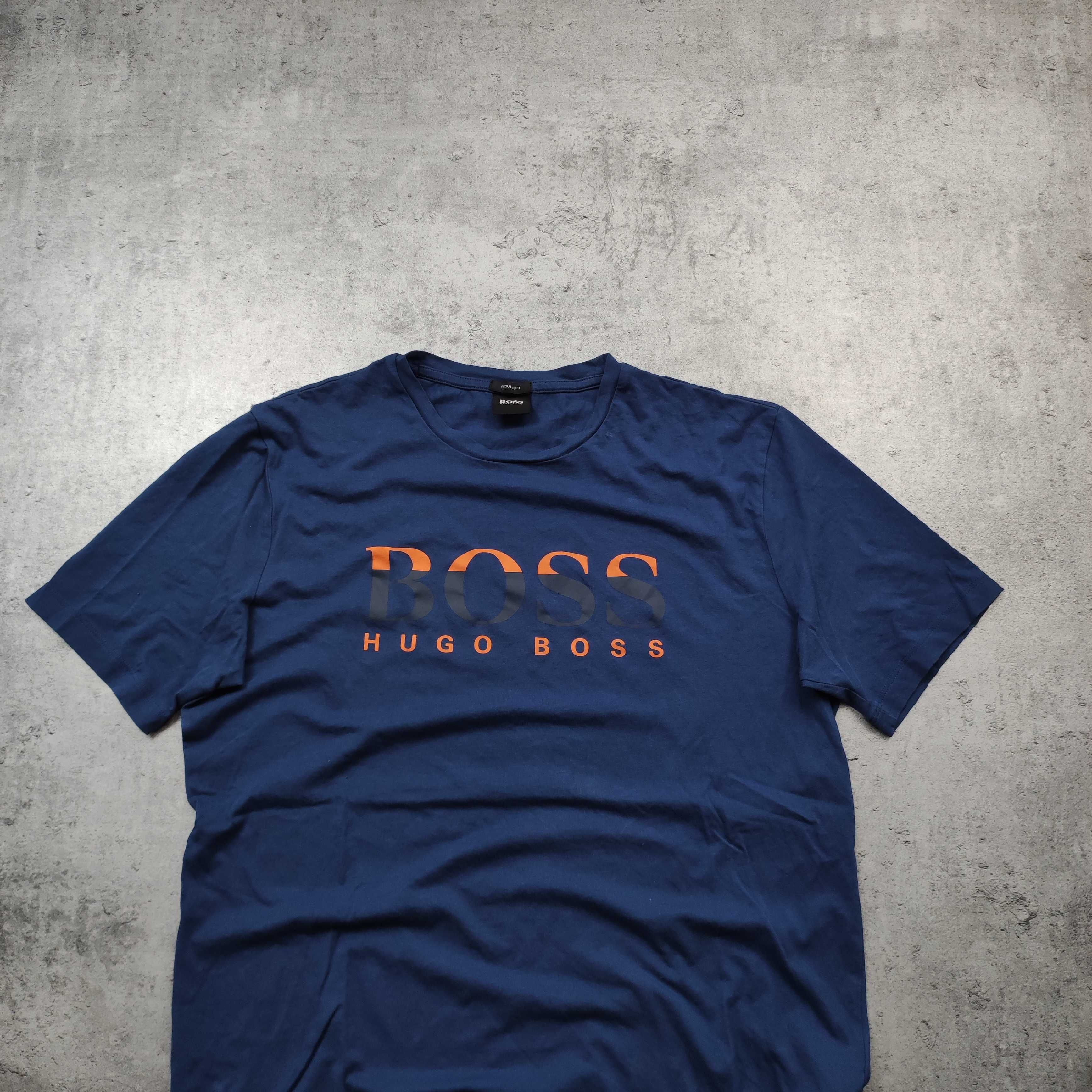 MĘSKA Koszulka Bawełna PREMIUM Hugo Boss Logo Nadruk Elegancka Orange
