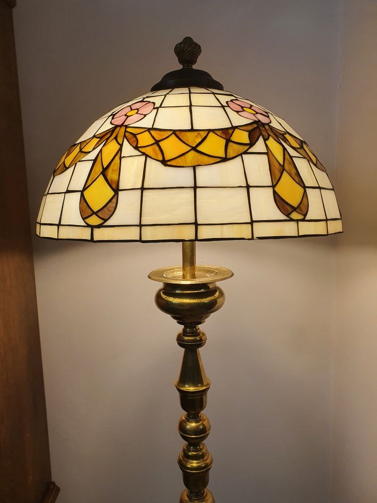 Lampa stojąca Tiffany mosiężna noga