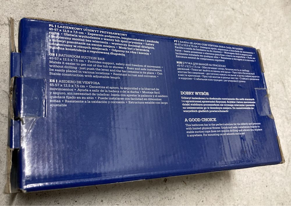Łazienkowy uchwyt przyssawkowy 45-57x12,5x7,5. Nowy