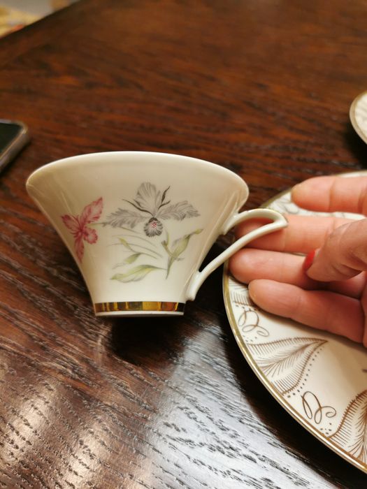 Stara porcelana Trio ecru złoto kwiat Bavaria