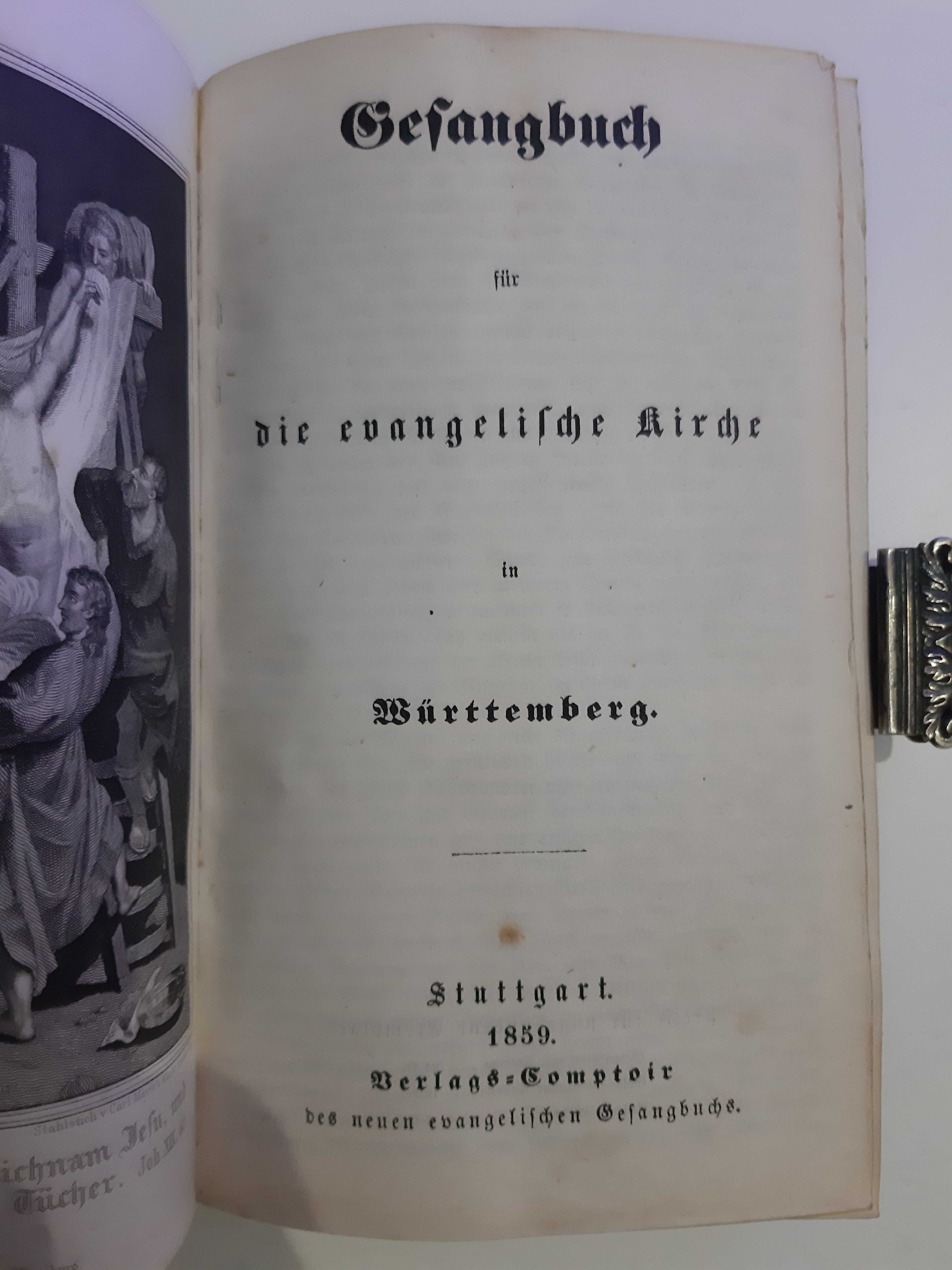 Stara Księga  Kościoła Ewangelickiego srebro 1859 Gesangbuch Stuttgart