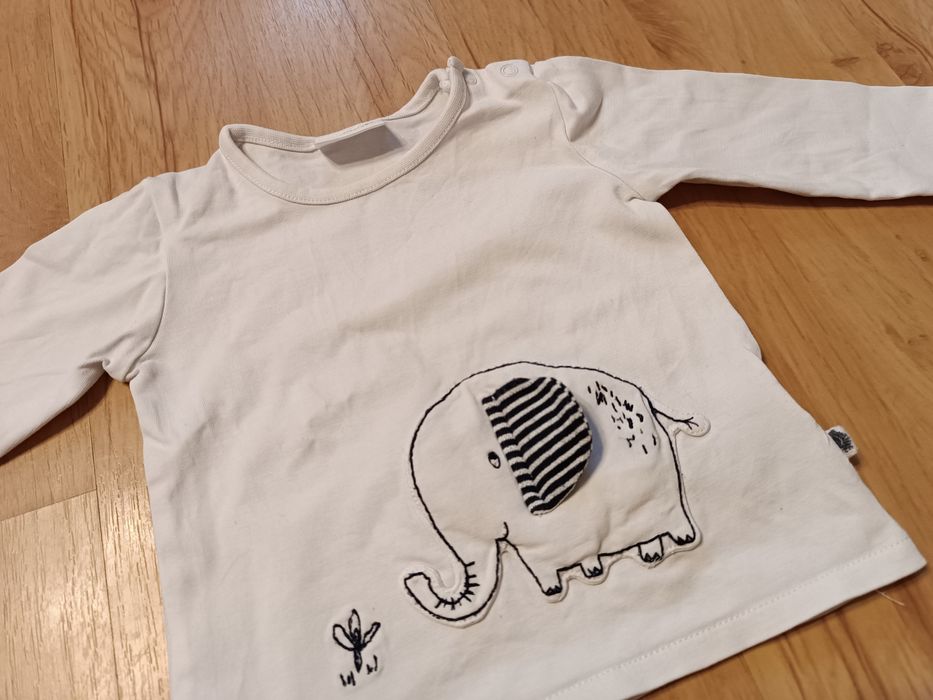 Next 62 bluzka długi rękaw ze słoniem unisex 3-6 m