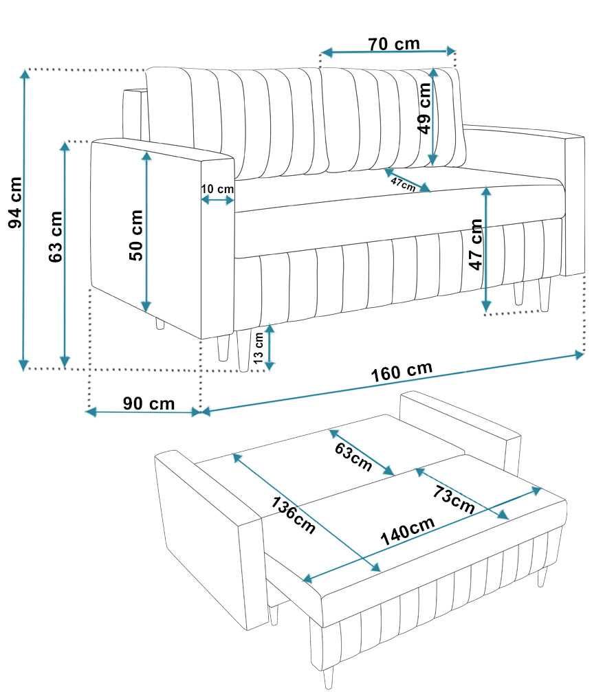 Sofa rozkładana z funkcją spania skandynawska 160 cm Scandi