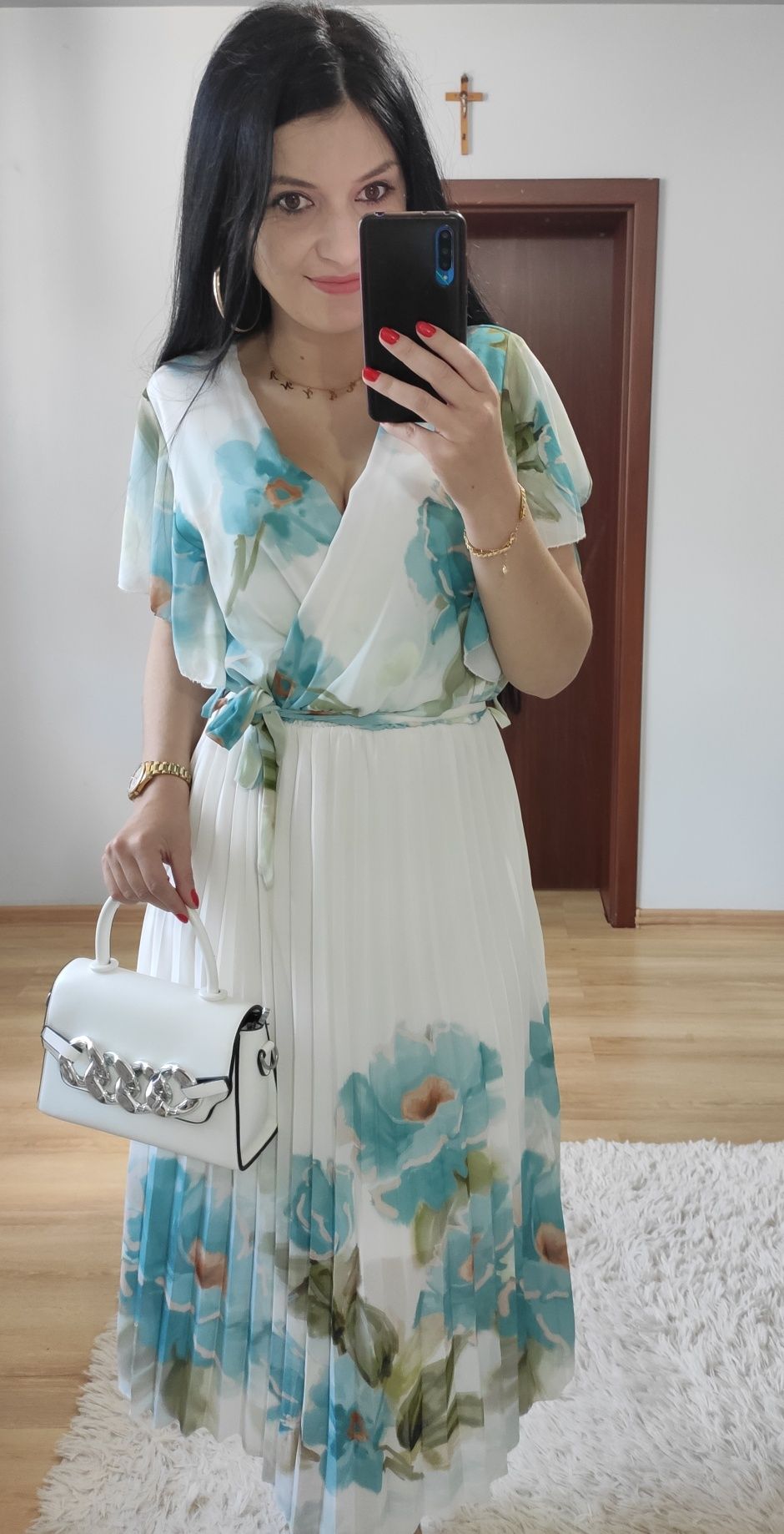 Sukienka w kwiaty plisowany dół wesele komunia chrzest