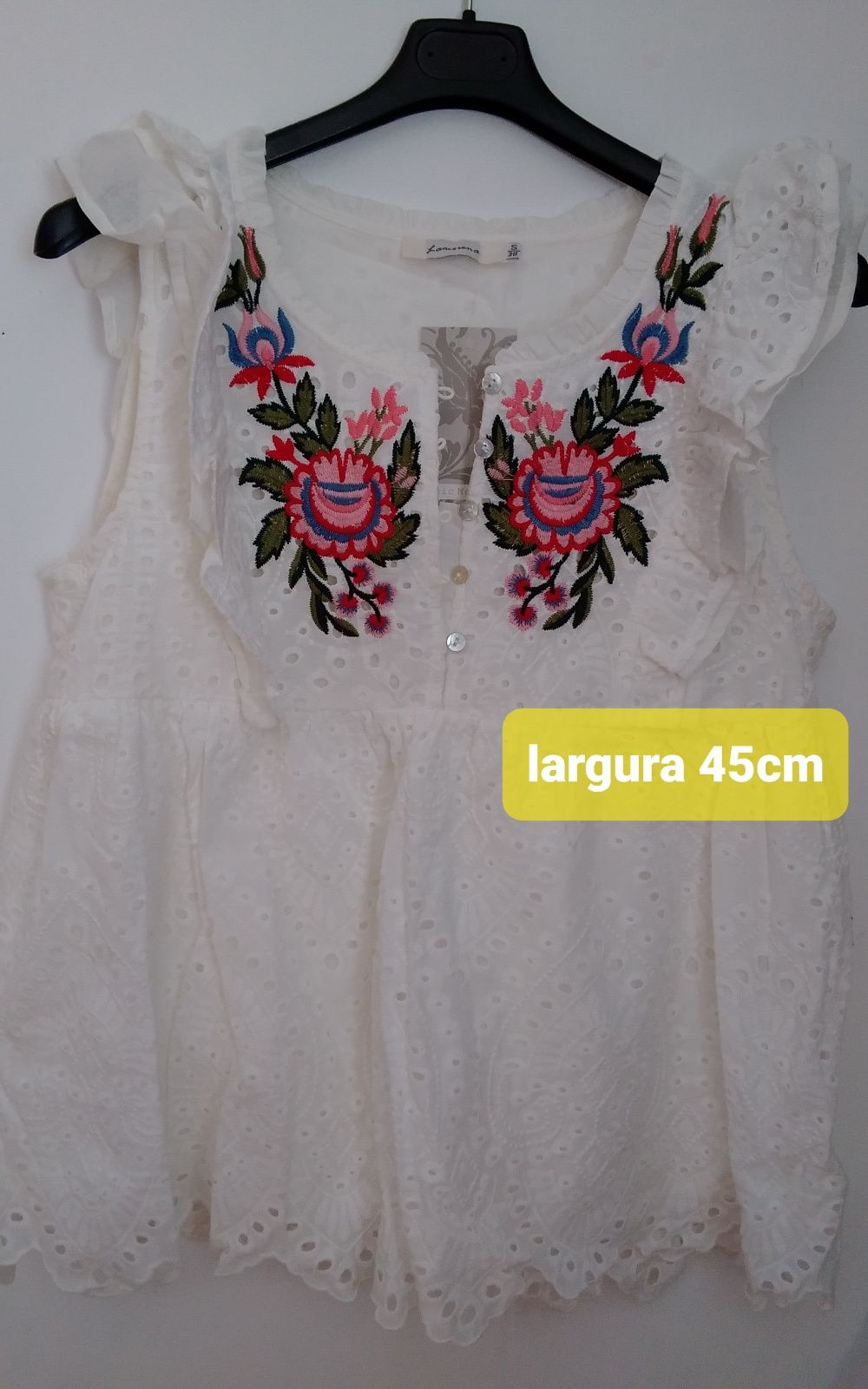 Top branco bordado inglês 38 algodão