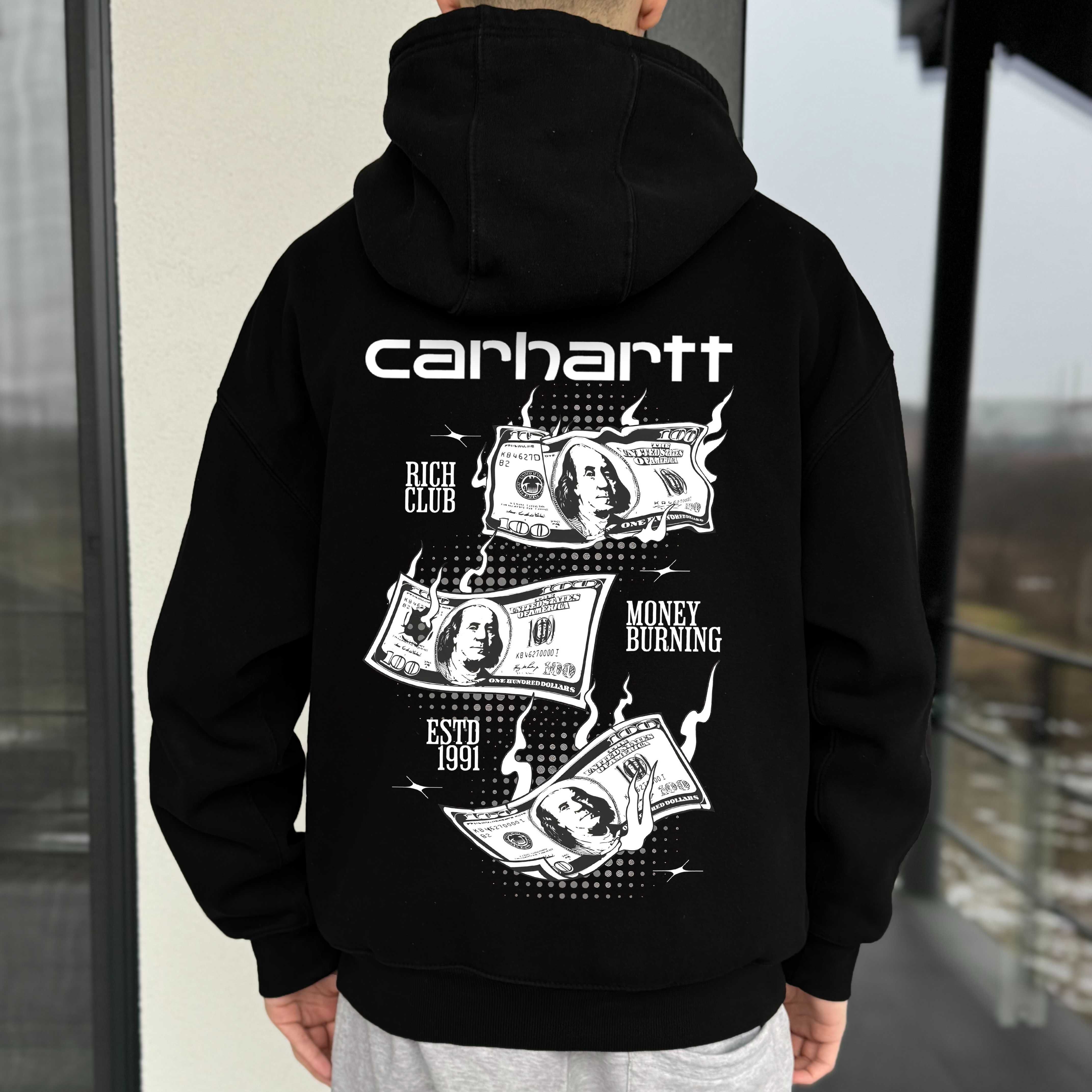 Худи черное » Carhartt Skull » Большой Принт » Кархарт » С М Л ХЛ