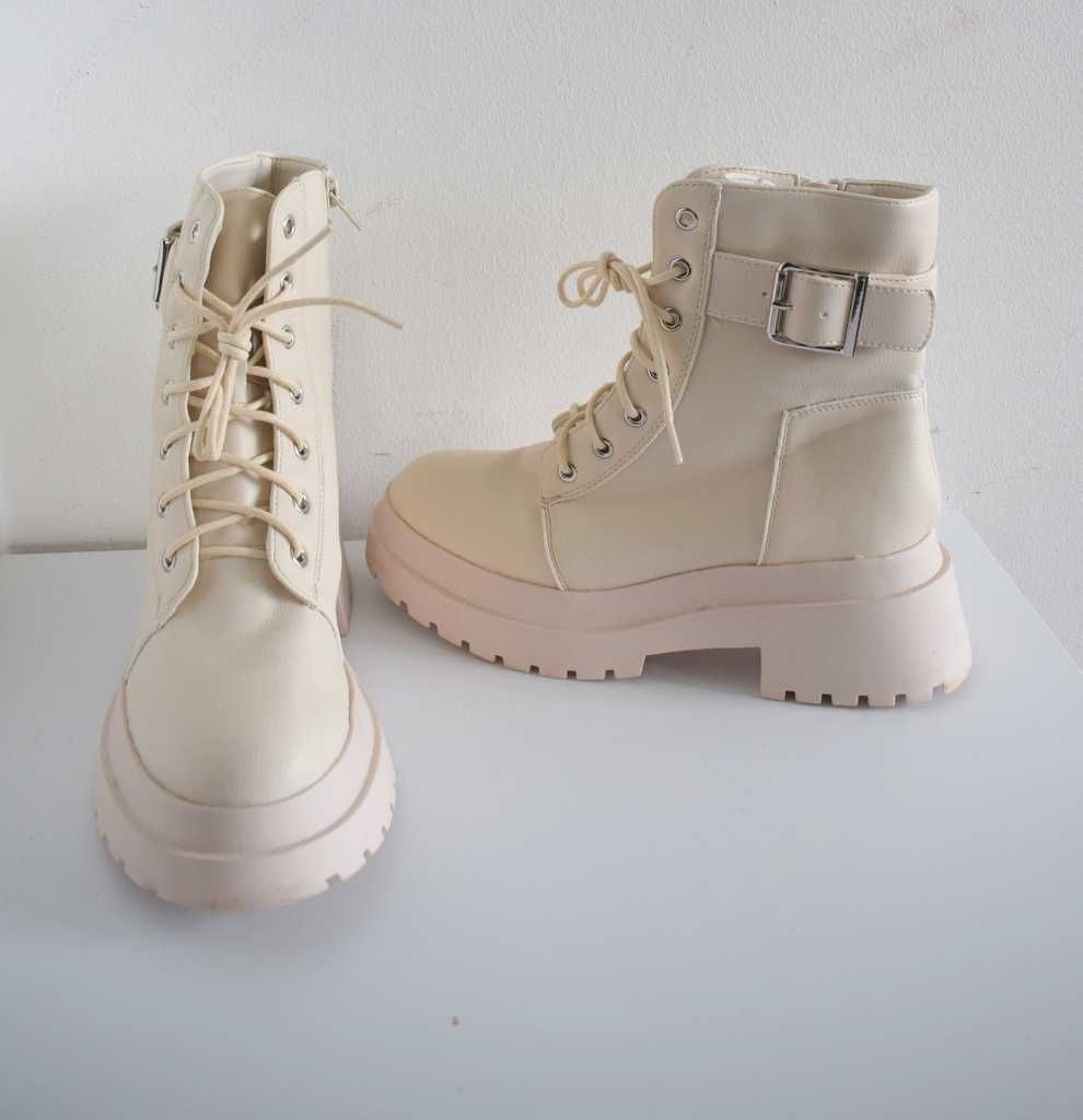 Even&Odd Botki na platformie workery buty kremowe 38