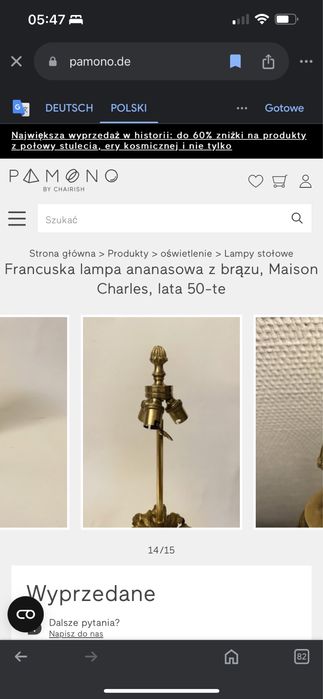 Kinkiet Maison Charles Boulanger vintahe antyk 1960 braz zlocony