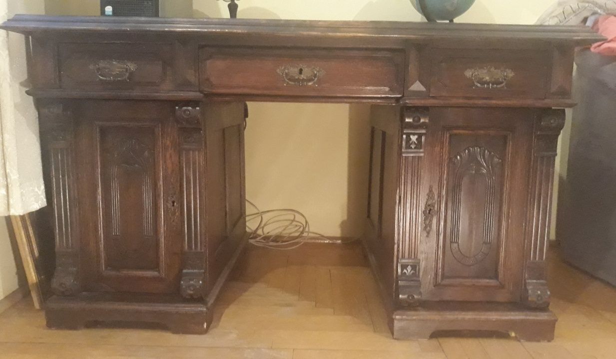 Stare francuskie drewniane biurko rzeźbione lite drewno,