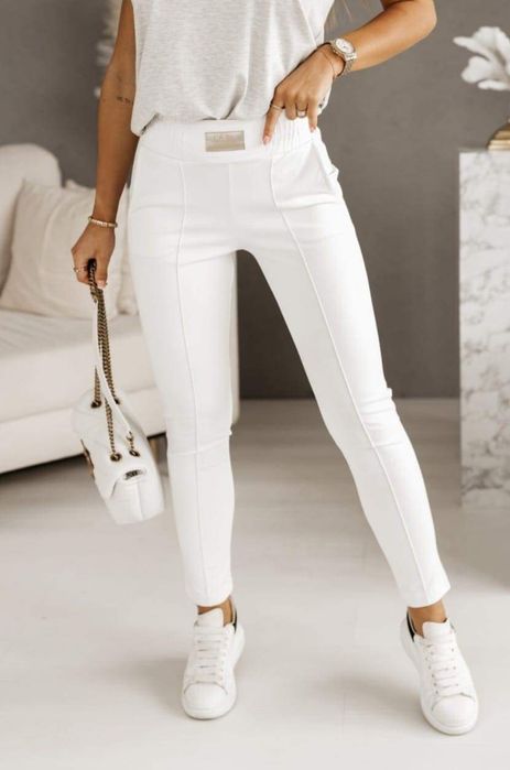 Spodnie La blanche śmietankowe kremowe białe wiskoza Polskie L40