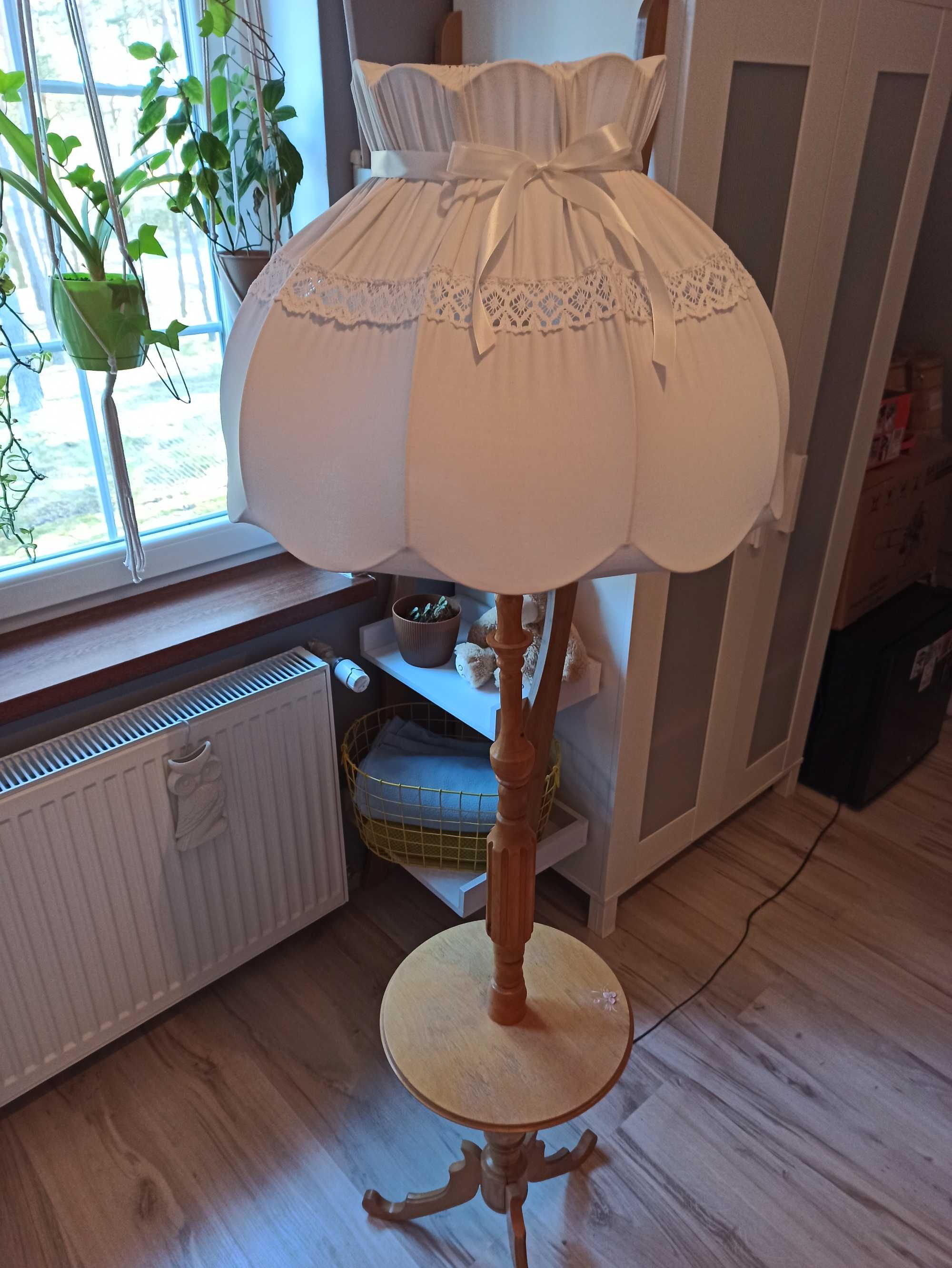 Lampa podłogowa PRL abazur stojąca vintage retro półeczka klosz