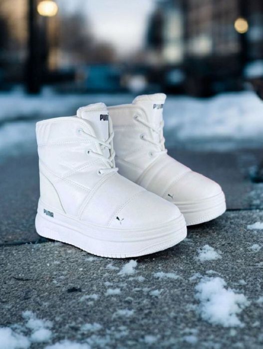 Зимові жіночі білі черевики Puma/зимние кожаные ботинки пума/дутики