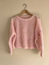Sweterek damski różowy ażurowy moher
