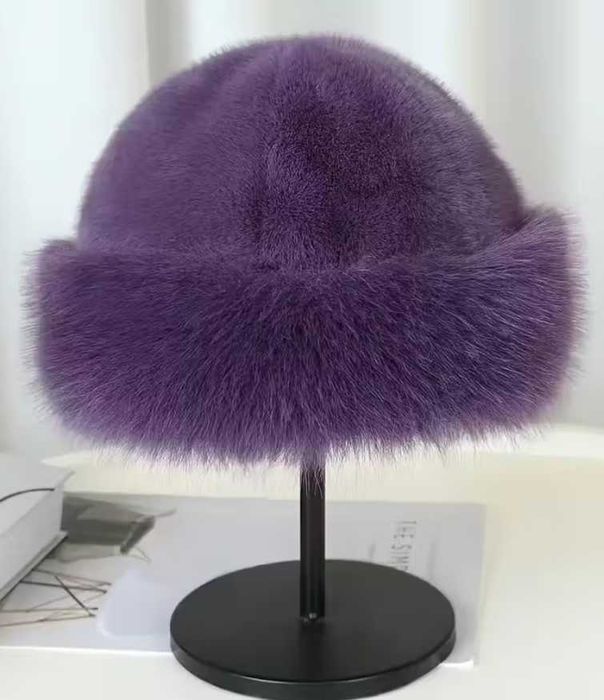 Czapka zimowa futrzana NOWA kolor fioletowy