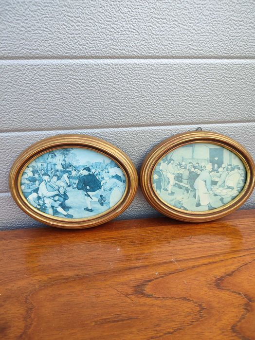 Stara Grafika w owalnej drewnianej ramce - Design - vintage - G