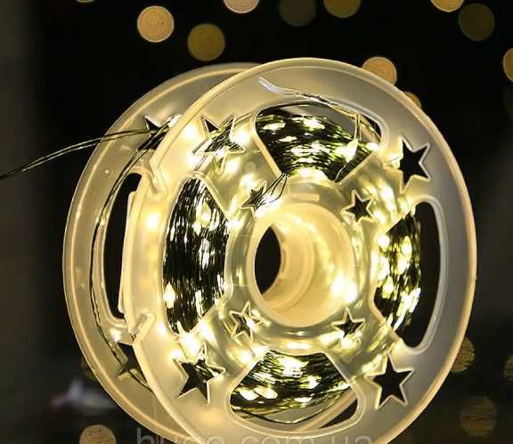 Гірлянда Роса від USB 100м 1000LED  пультом зелений дріт білий теплий