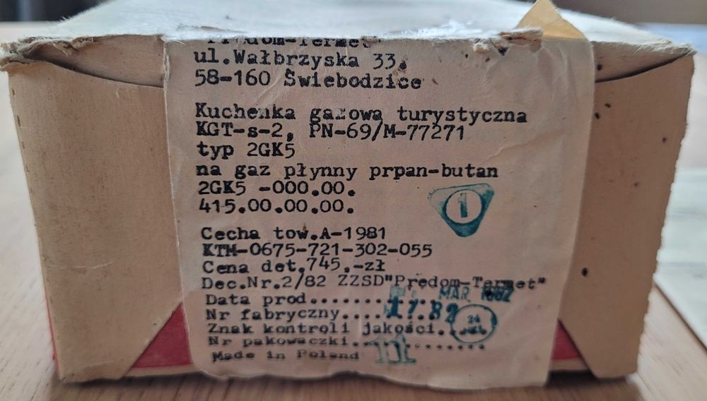 Kuchenka turystyczna gazowa „PREDOM –TERMET” KGT-s-2, PRL