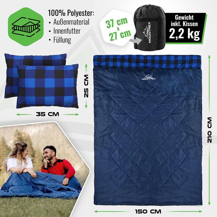 Śpiwory Śpiwór dwuosobowy letni z poduszka Mountrex 210x150 do zszycia