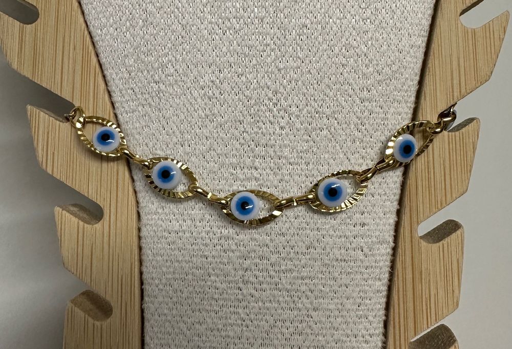 Pulseira Aço Inoxidável Olhos Azul "Proteção"