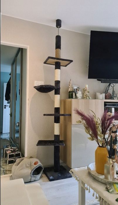 Nowy drapak sufitowy ciemny stabilny bez wiercenia zabawa dla kota