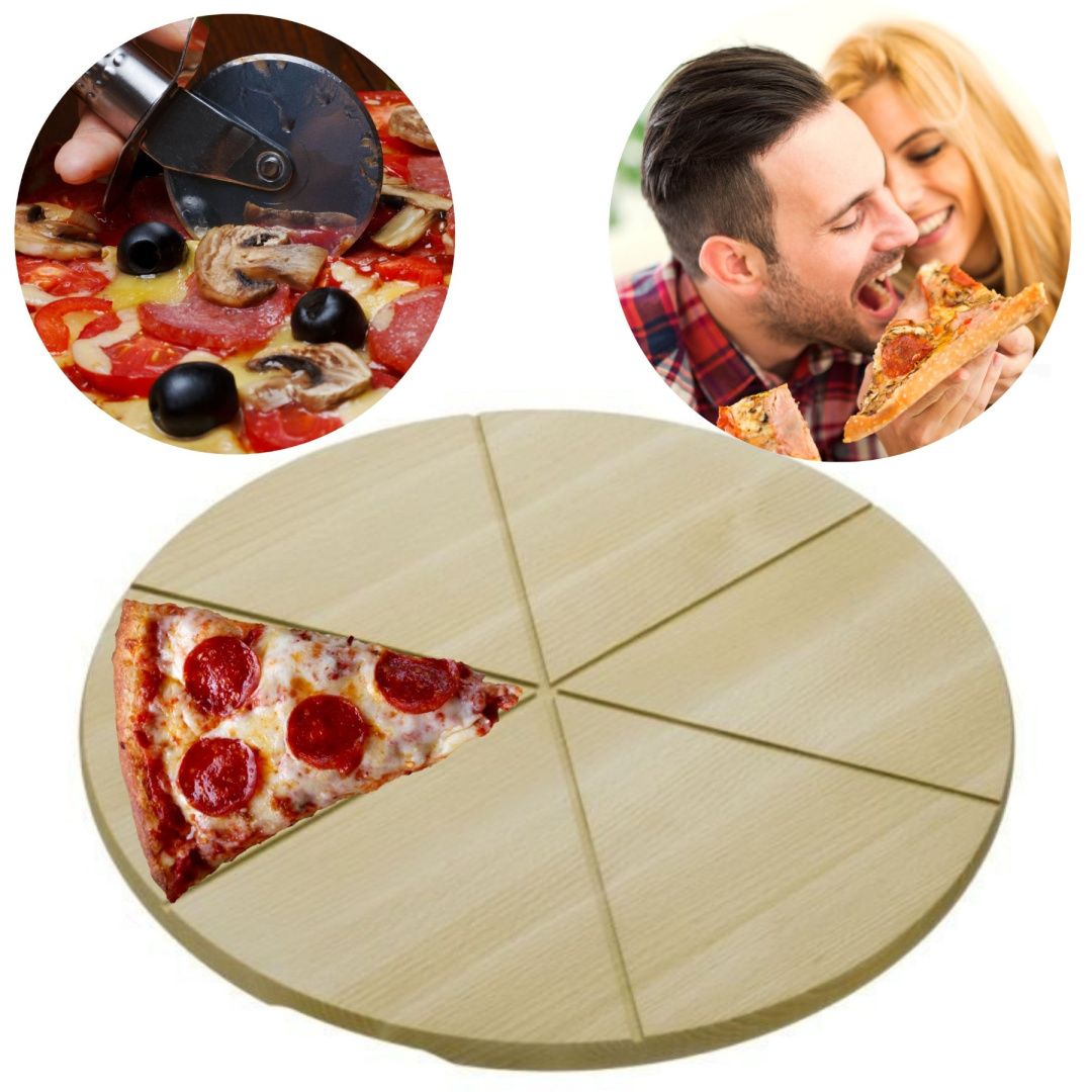 Deska Do Pizzy z Rowkami Do Krojenia Drewniany Talerz Pod Pizzę 35 cm