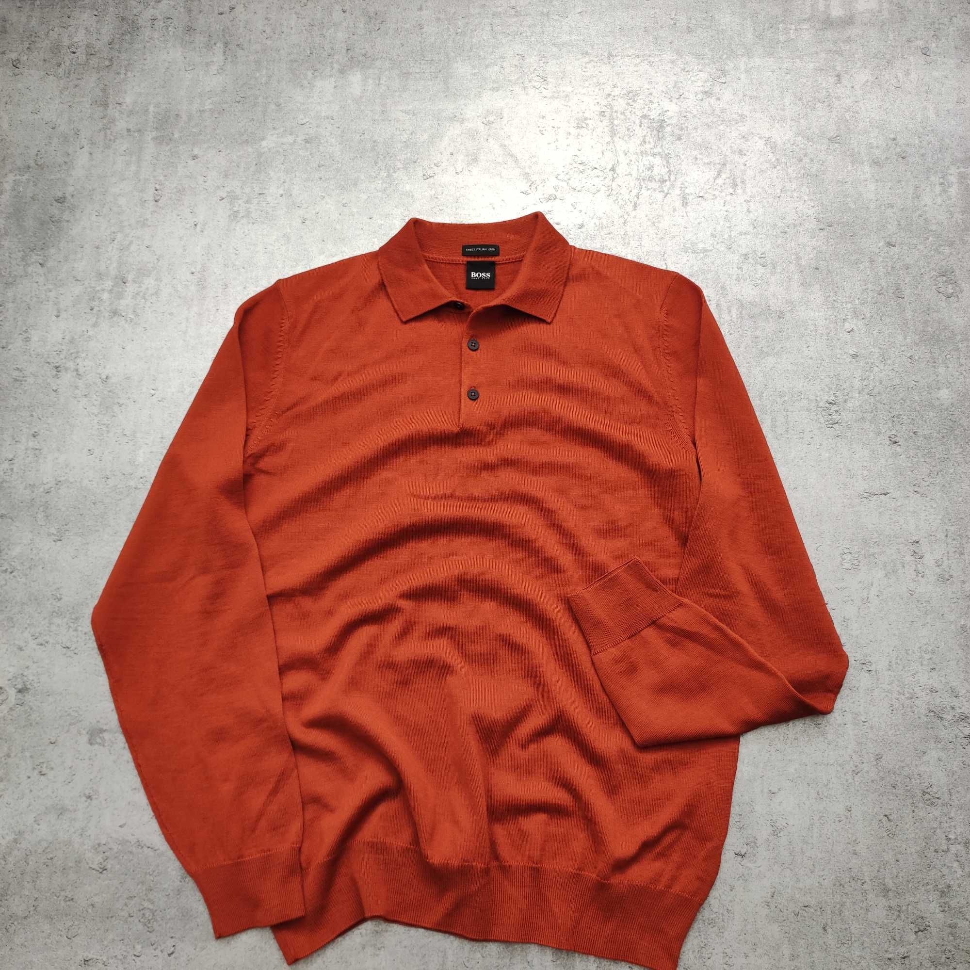 MĘSKI Elegancki Sweter Koszulka Polo Hugo Boss WEŁNA Premium Małe Logo