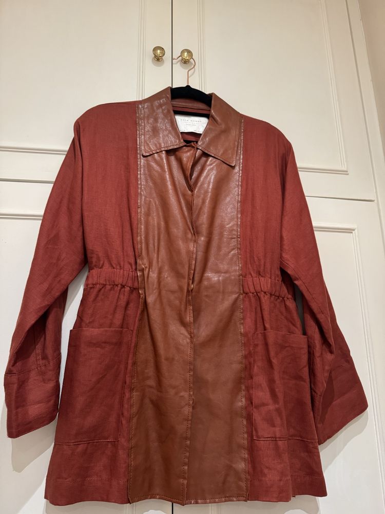 Casaco camisa de linho e couro zara