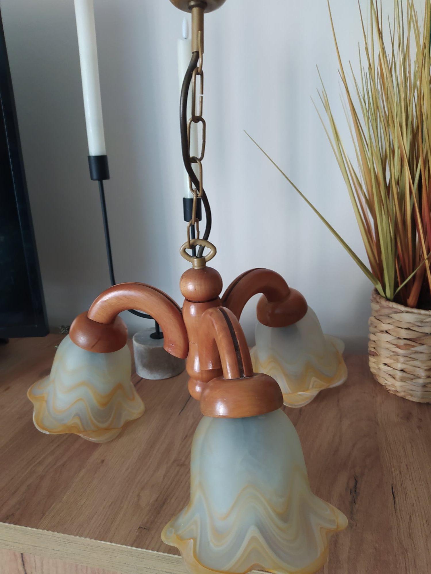 Lampa sufitowa 3 ramiona klosz kwiat żyrandol z żarówkami