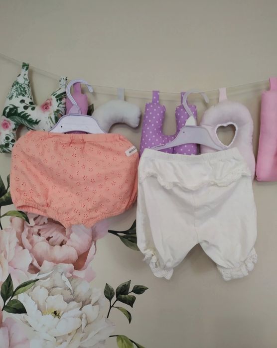 Zestaw newbie 74 top piwonie miętowe żółte, tunika, bloomersy rampers