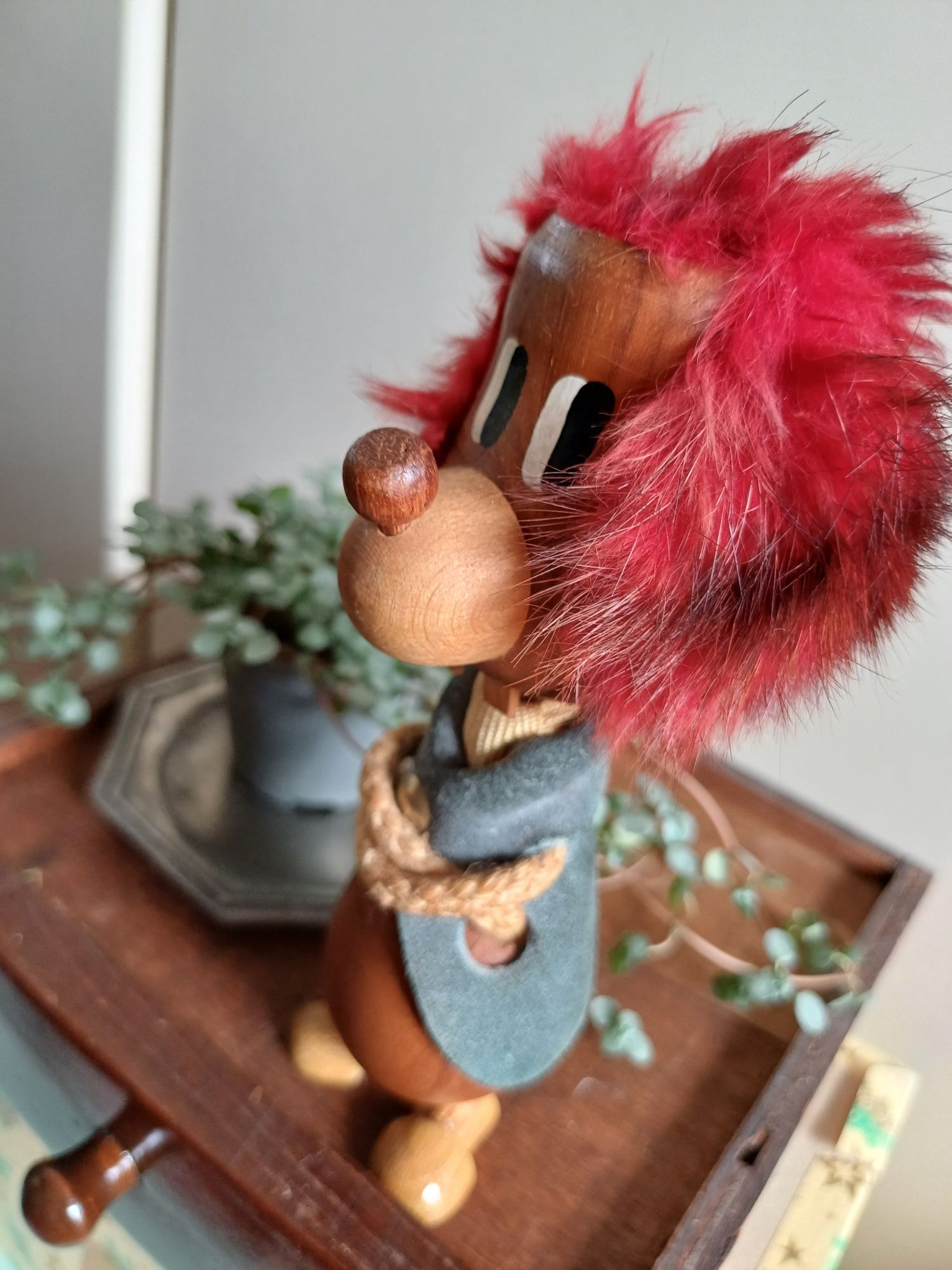 Norweski Troll troll figurka vintage drewniana stara trolinka