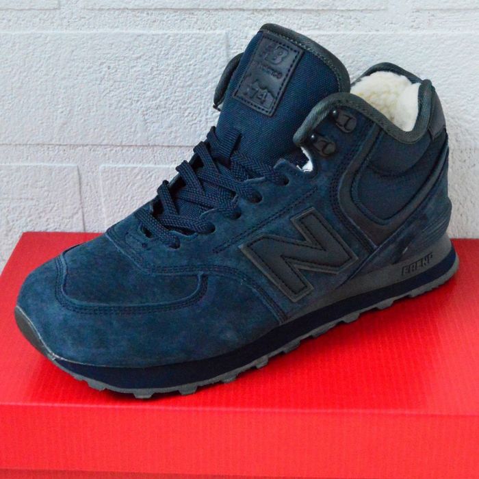 New Balance 574 кросівки зимові чоловічі сині замшеві з хутром