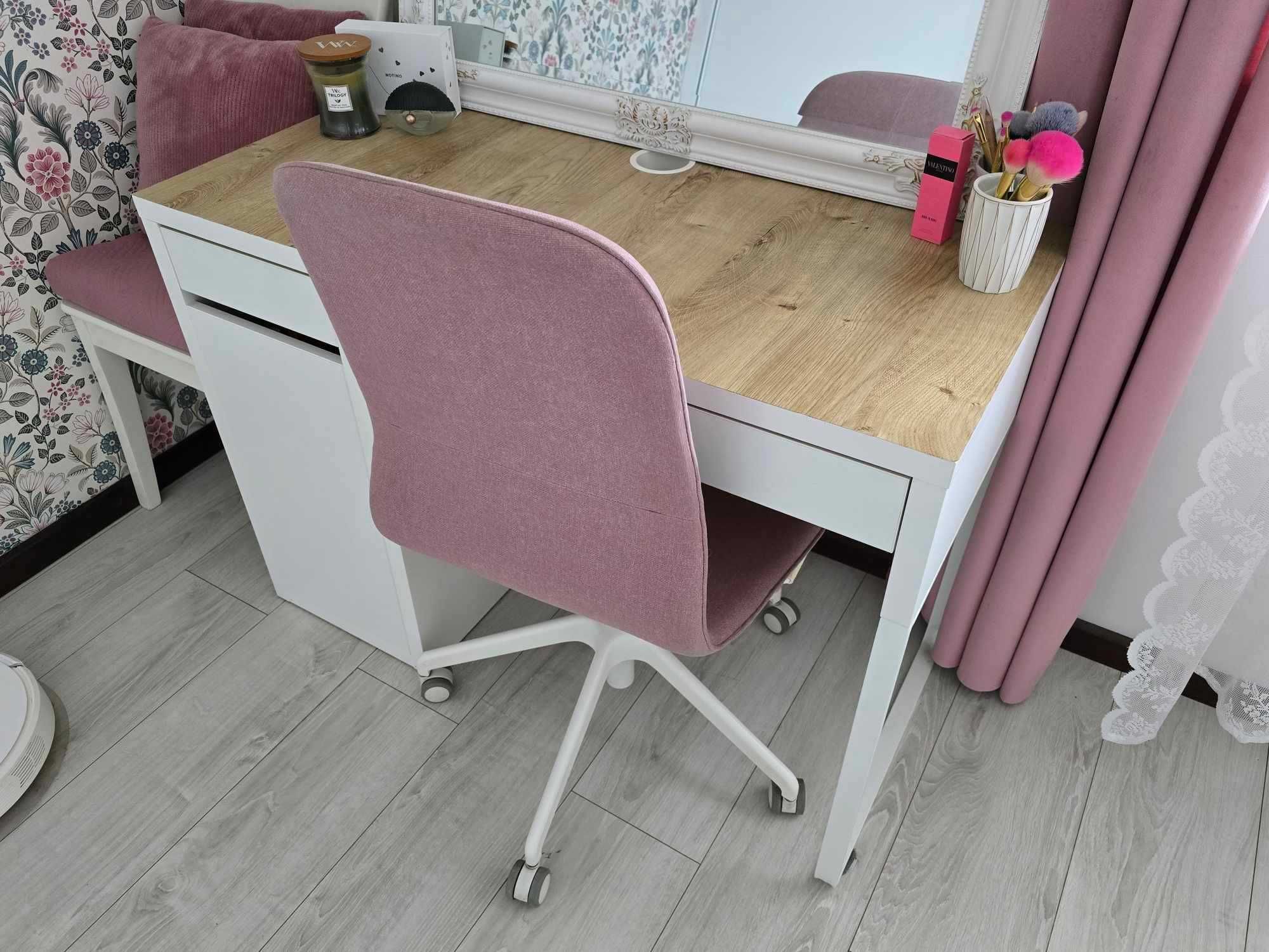 Krzesło biurowe Ikea LÅNGFJÄLL + biurko Micke toaletka drewno róż