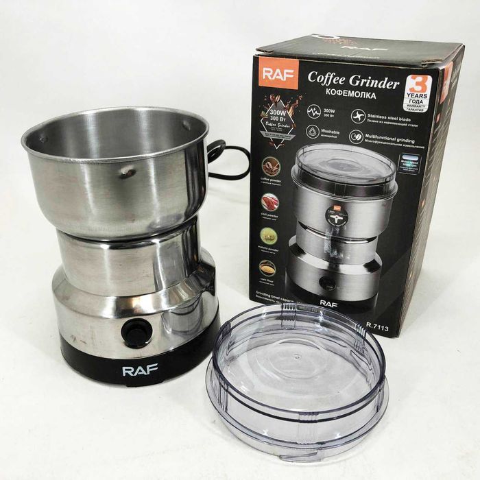 Кавомолка RAF потужна, електричний подрібнювач, з нержавіючої сталі.
