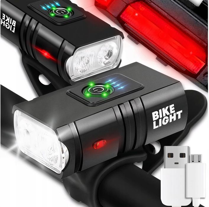 LAMPKA ROWEROWA led na rower kierownicę mocna akumulatorowa usb+tylna