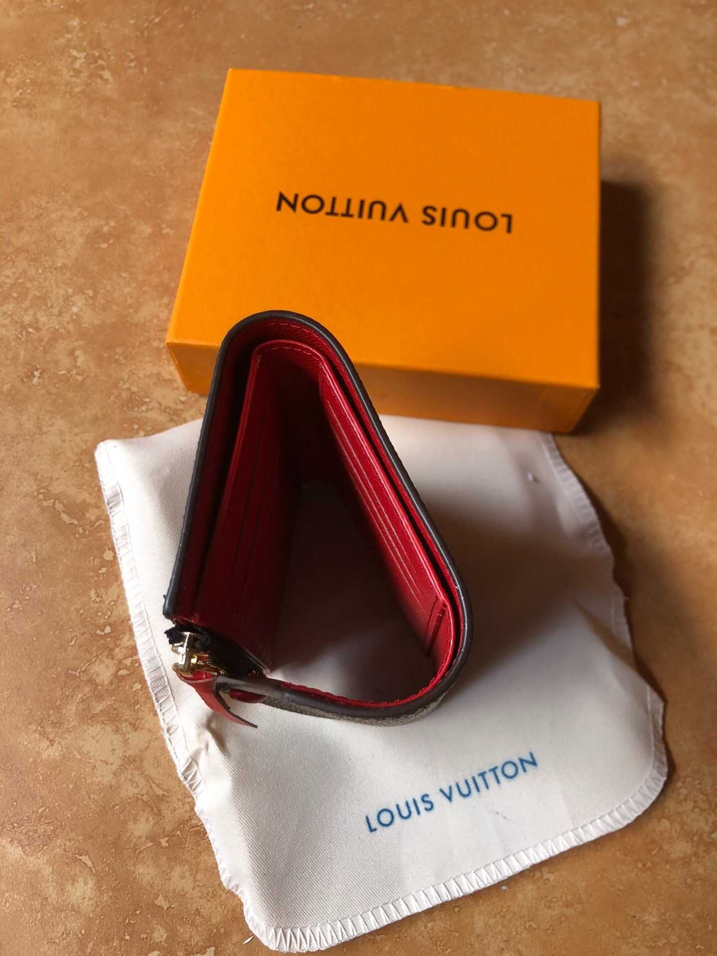Nowe LV Louis Vuitton Victorine Mały portfel Czerwony przycisk
