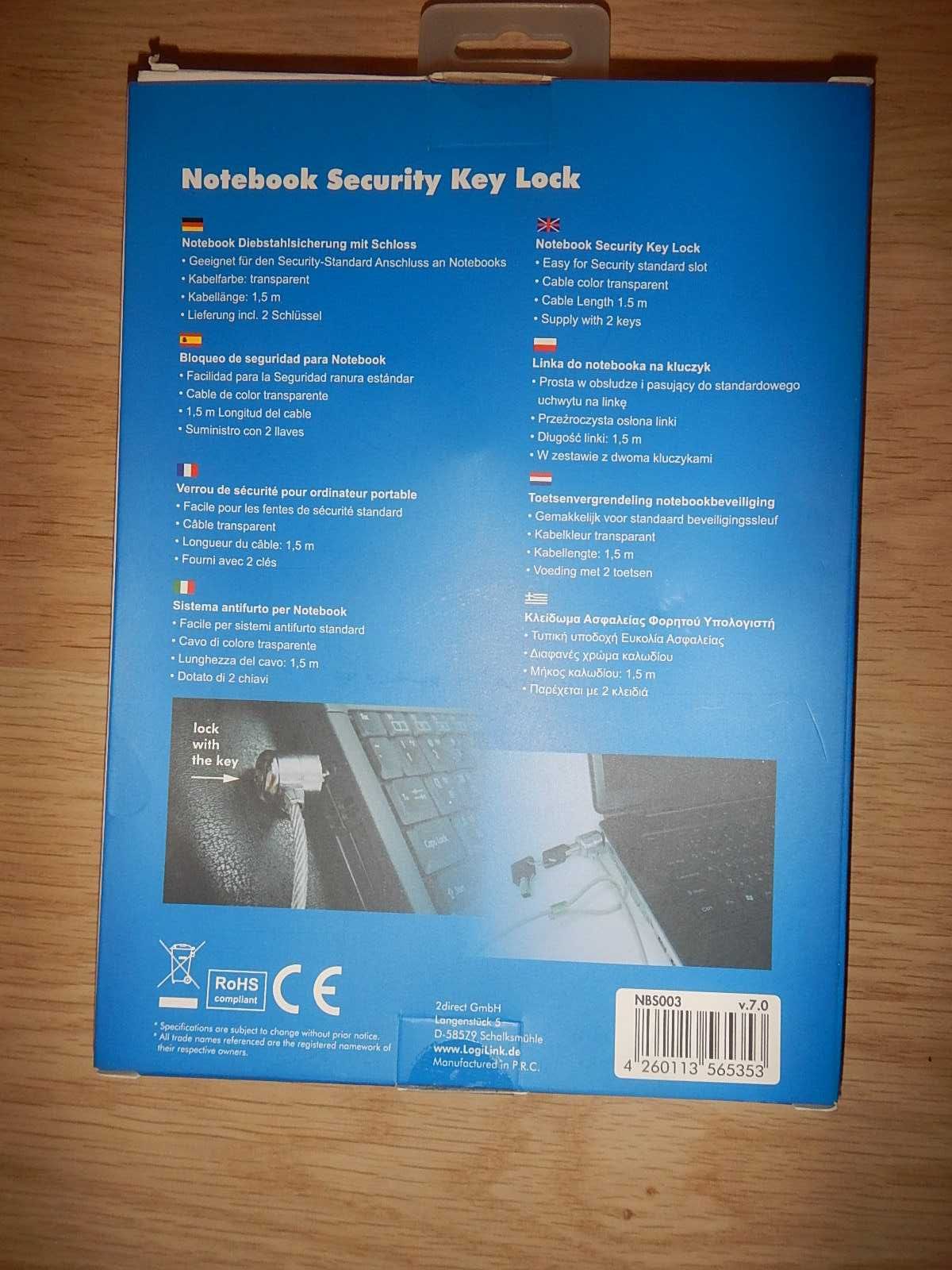 Linka zabezpieczająca LogiLihnk do notebook z kluczykiem 1,5m