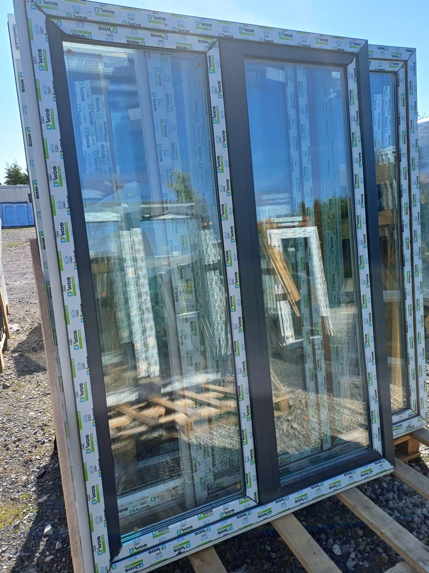 Okno tarasowe  150x210 trzyszybowye antracyt i złoty dąb
