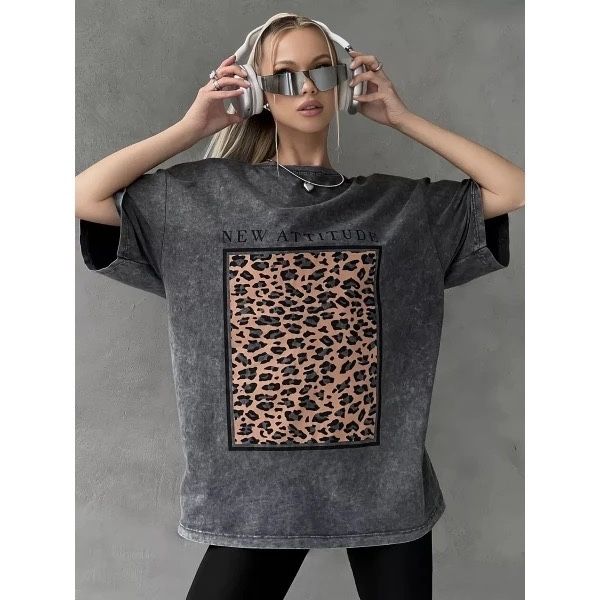 Бавовна 100% . Товста тканина Футболка жіноча , леопадовий  принт.
