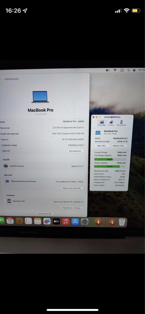 MacBook Pro 15 Space Gray 2018 A1990