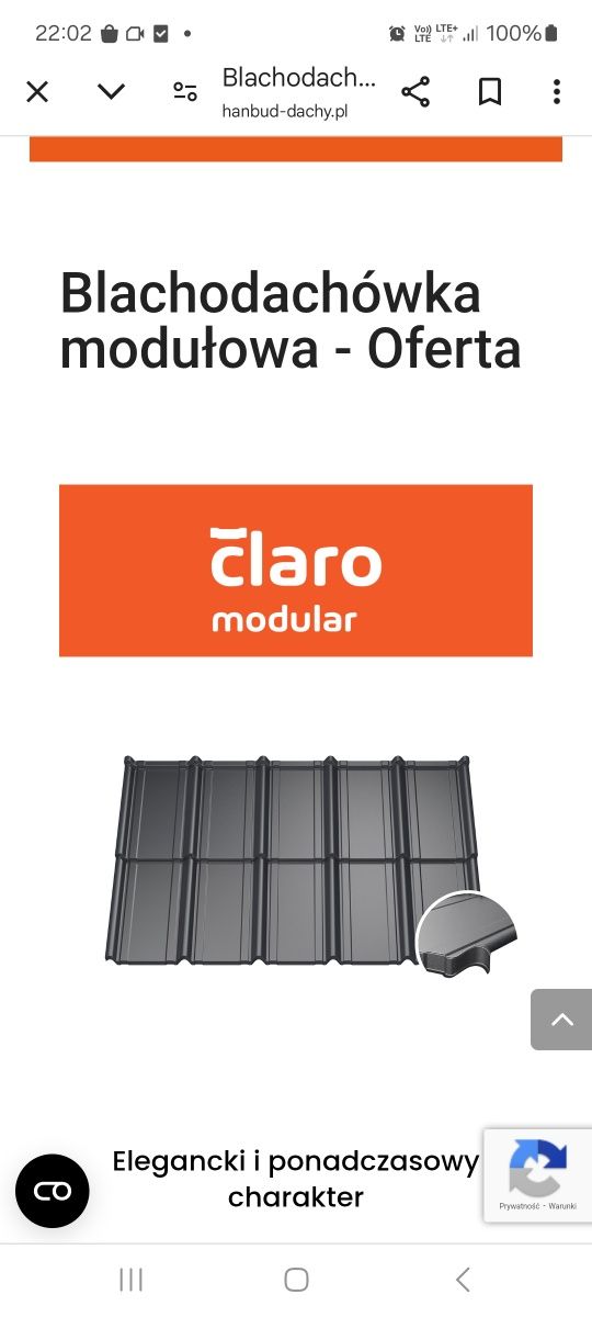 Blacha blachodachówka modułowa Claro / Vena - gat I / Promocja