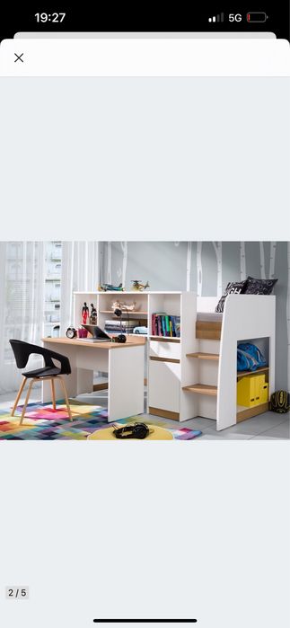 łóżko piętrowe Sinco z biurkiem, bez materaca