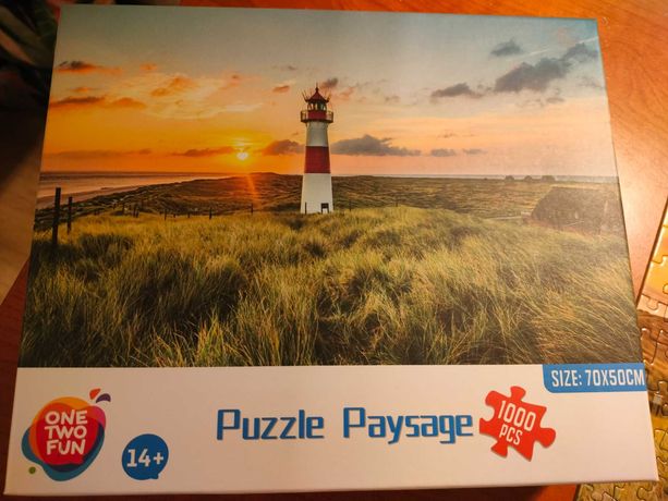 Puzzle 1000 elementów, latarnia morska, morze, raz ułożone