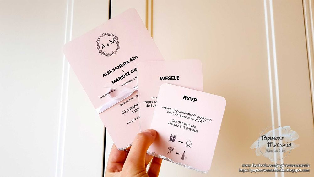 Zaproszenie ślubne z serii JEDNOKARTKOWE model 1 d: pokrycie folią
